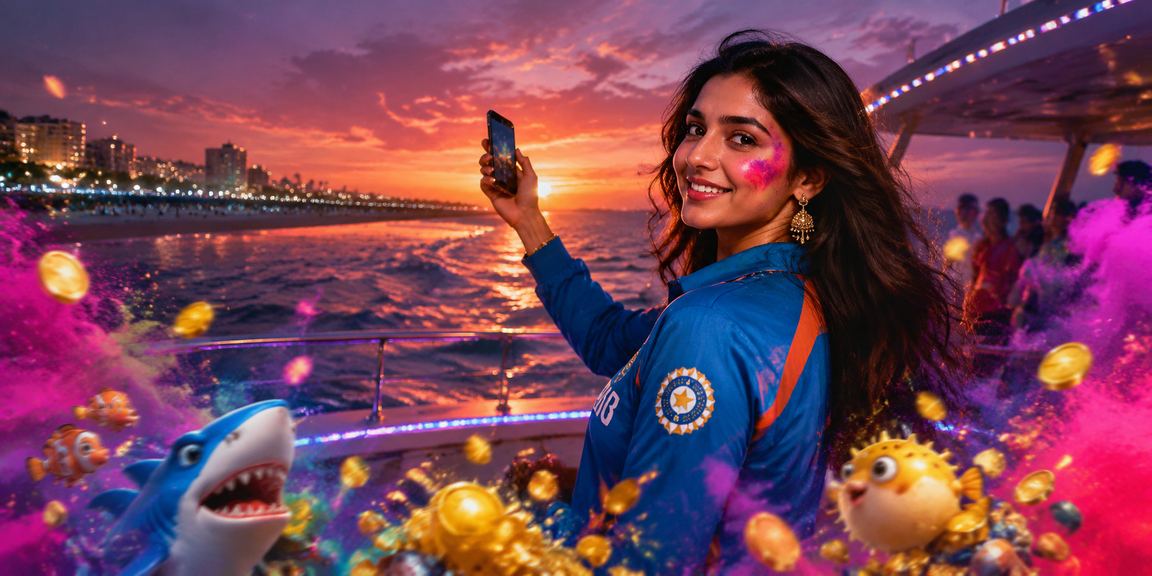Celebratory scene during Holi festival with lottery tickets