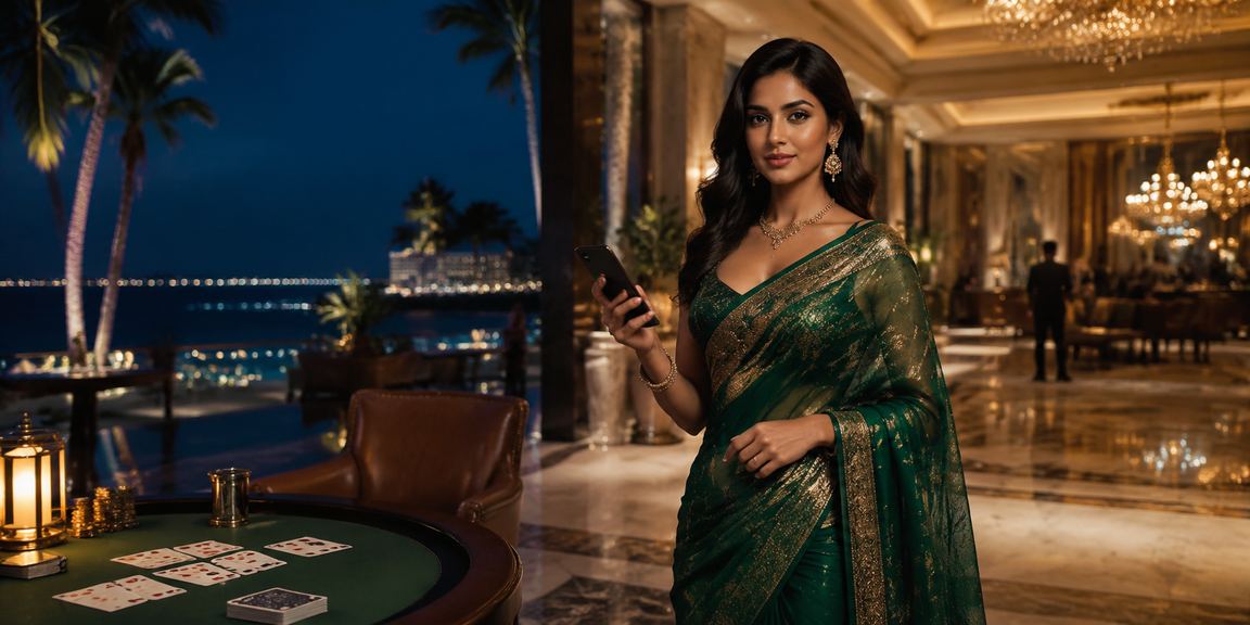 Indian woman playing Rummy online with mobile device